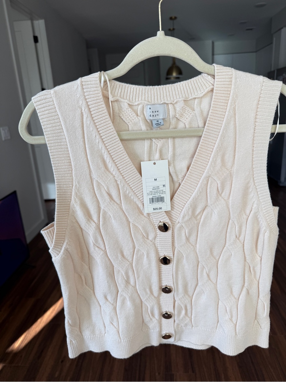 Cream Cable Knit Button-Front Sweater Vest